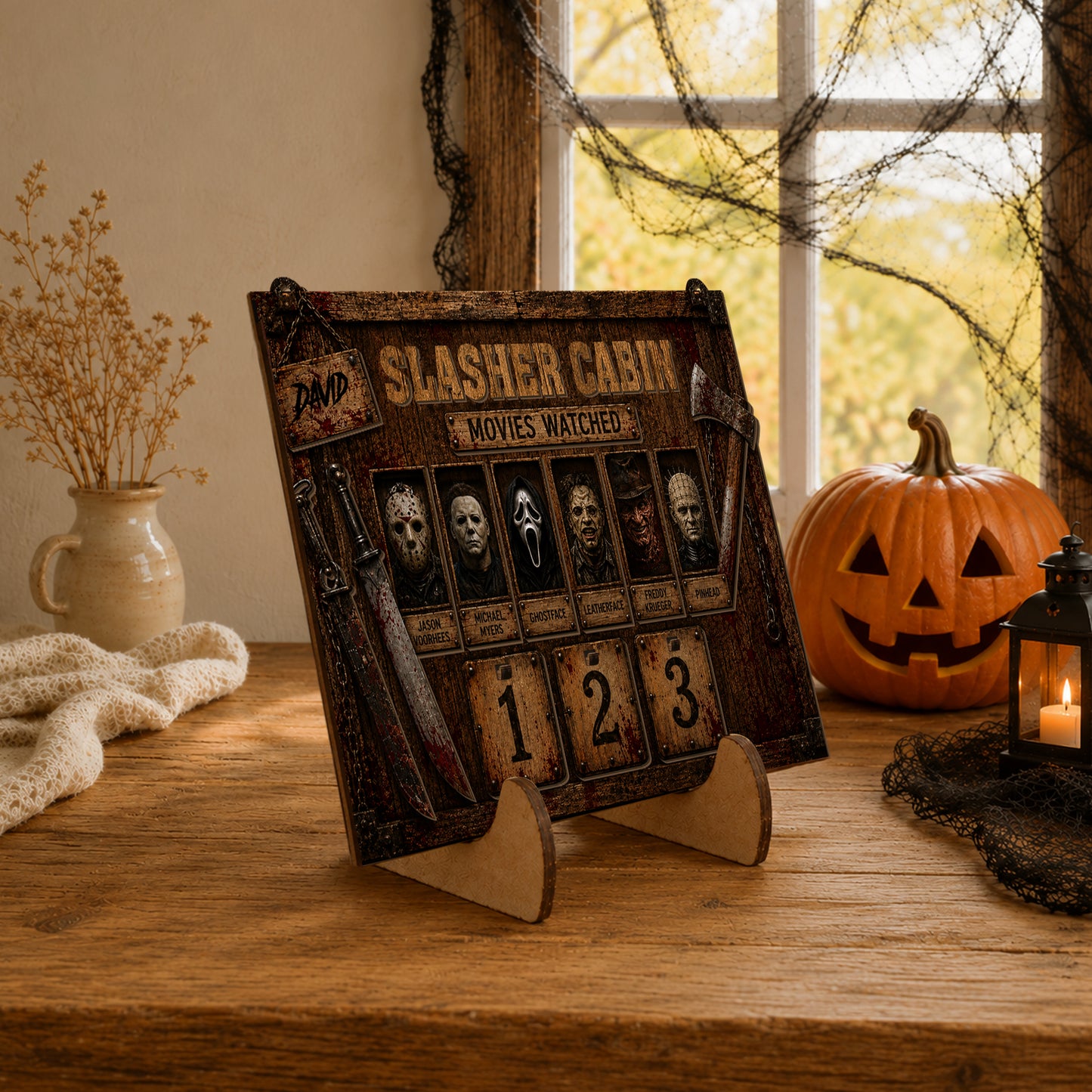 Personalized Horror Movie Tracker Sign, Horror Movies Watched This Year Board, Spooky Wooden Countdown Decor, Gift for Horror Fans 2