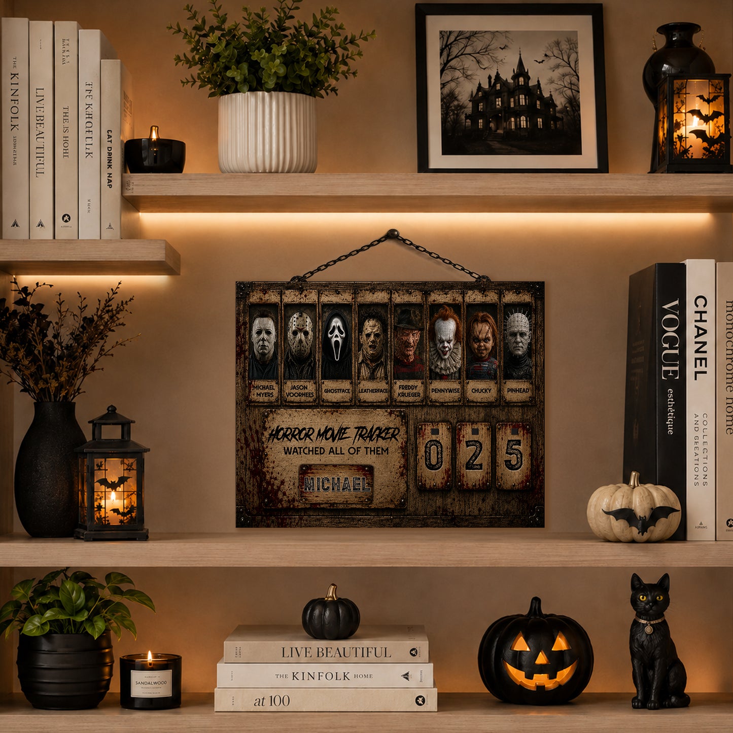 Personalized Horror Movie Tracker Sign, Horror Movies Tracker, Spooky Wooden Countdown Decor, Gift for Horror Fans (Copy)