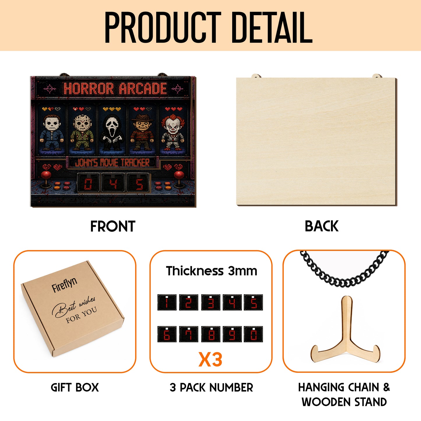 Personalized Horror Movie Tracker Sign, Horror Arcade, Spooky Wooden Countdown Decor, Gift for Horror Fans (Copy) (Copy) (Copy)