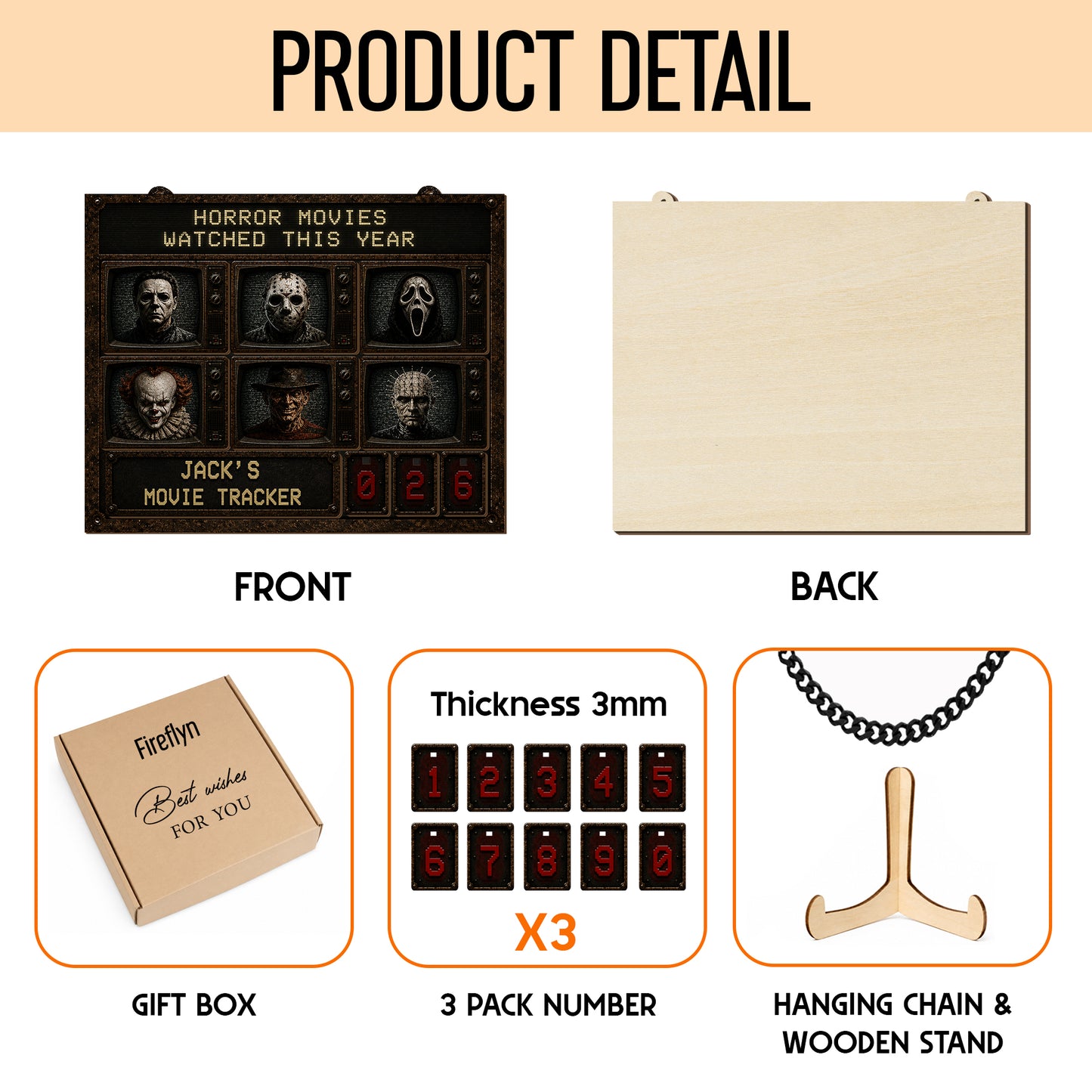 Personalized Horror Movie Watched This Year Tracker Sign, Spooky Wooden Countdown Decor, Gift for Horror Fans2
