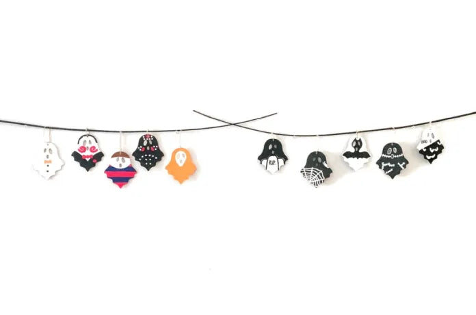 Set 8 Character Spooky Ghost Character Garland | Handmade Halloween Hanging Decor | Horror Icons