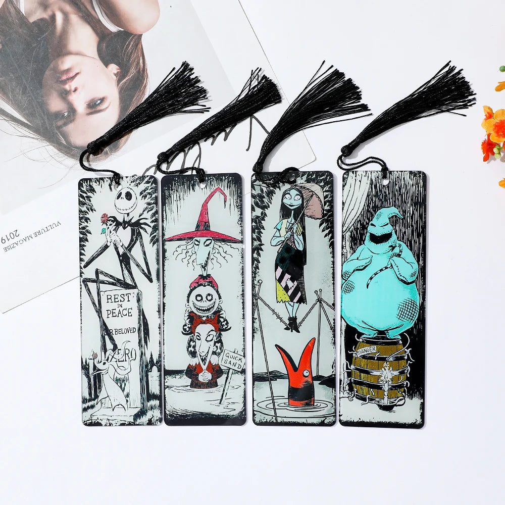 Set Christmas Fright Night Acrylic Bookmark with Tassel Horror Movie Lovers Book Fans Reading Gift Party Gift