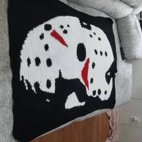 Jason Vorhees Mask Crochet Throw Blanket – Halloween Black and White Blanket