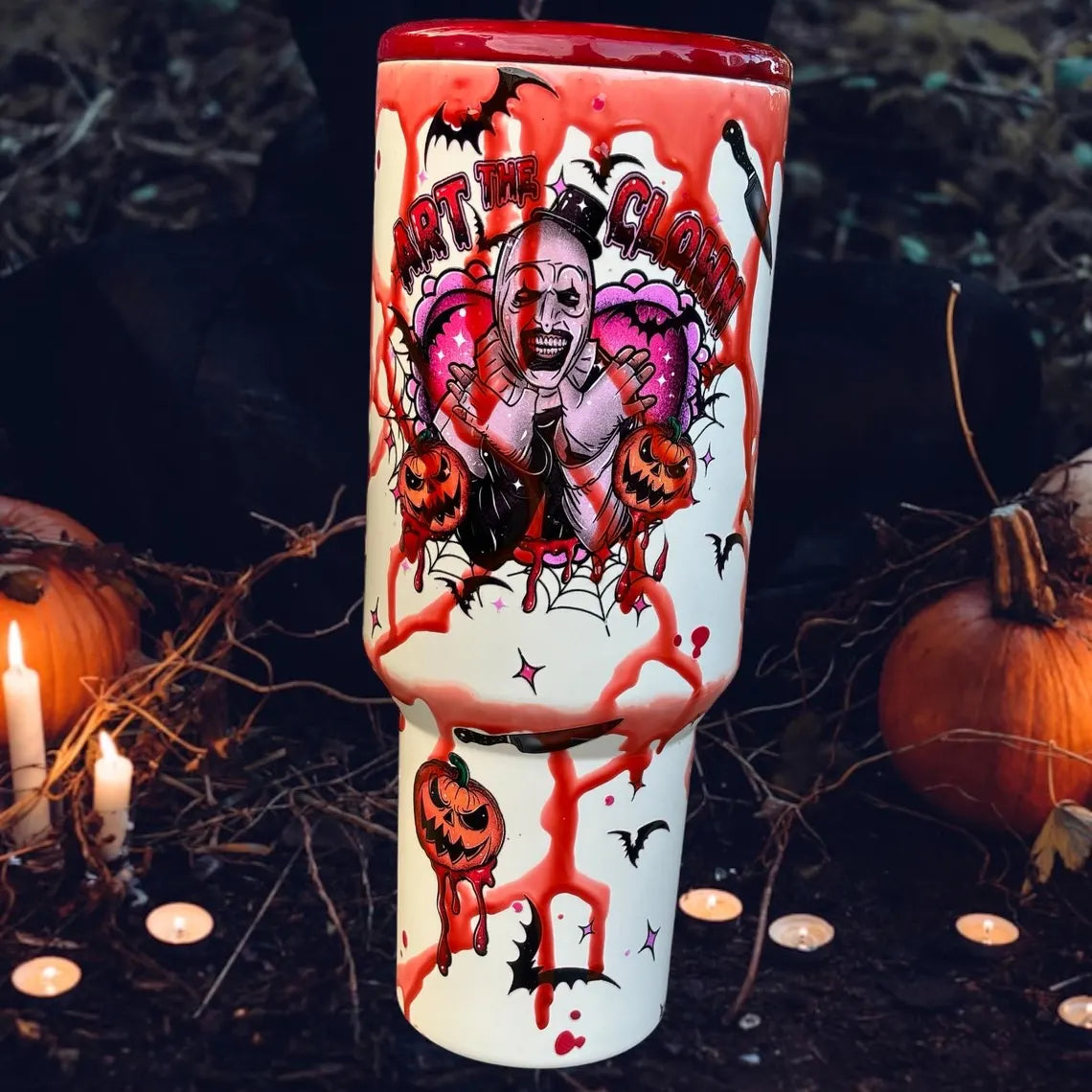 40 oz Clown Horror Blood Drip Tumbler | Spooky Horror-Themed Cup | Creepy Clown Gift for Horror Fans