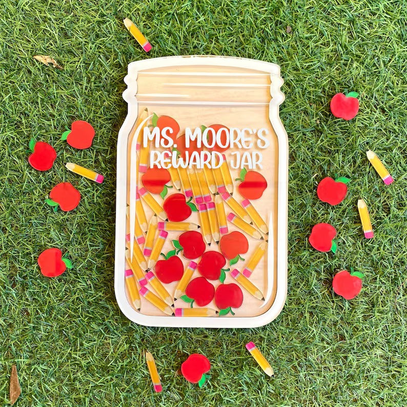 Custom Reward Jar for Classroom, Apples and Pencils Reward Jar for Teacher, Back To School Gift, Classroom Decor, Teacher Reward Jar Gift