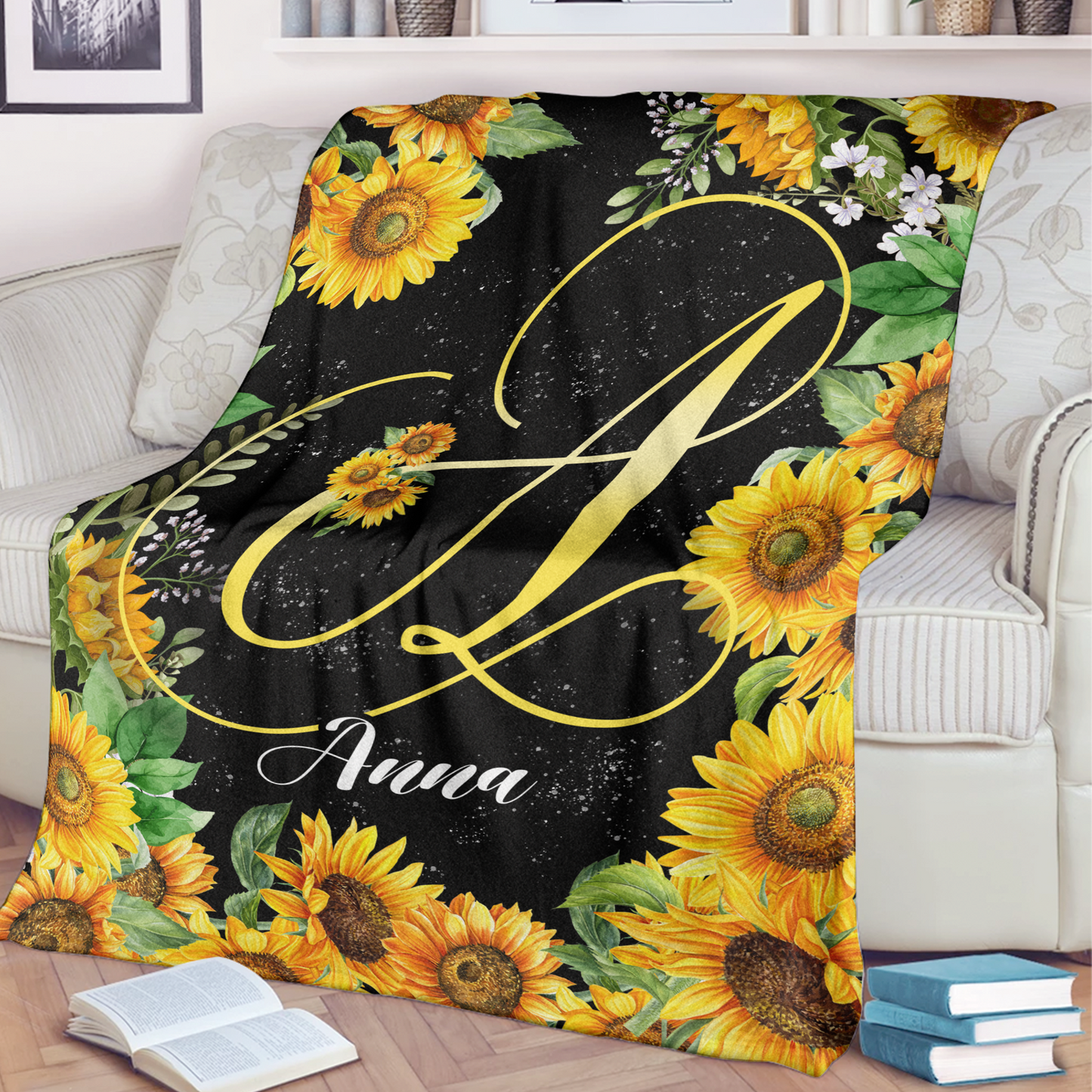 Custom Name Sunflower Blanket, Gift For Mom, Gift For Daughter.