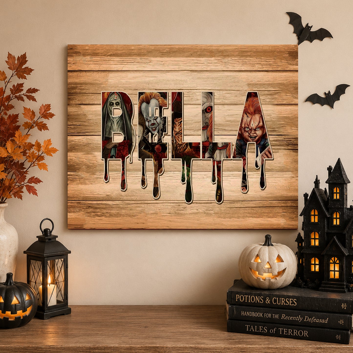 Personalized Horror Movie Name Wooden Sign, Character Horror Chibi Decor, Halloween Decor