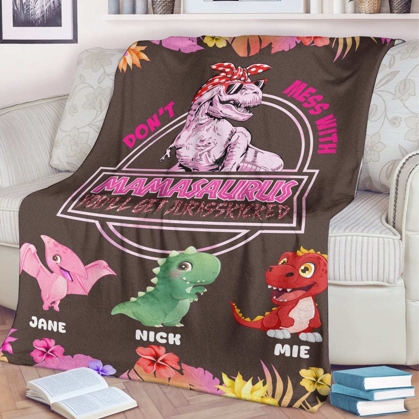 Personalized Mamasaurus Blanket, Custom Name Grandmasaurus Blanket- Perfect Mother's Day Gift!