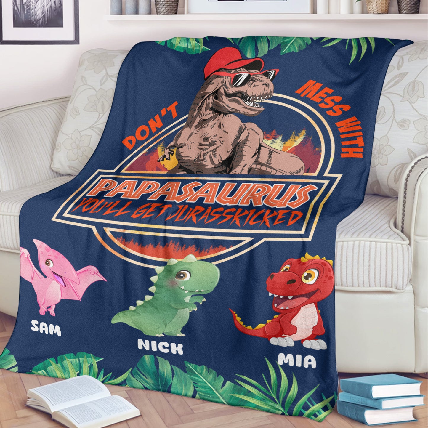 Personalized Papasaurus Blanket, Custom Name Grandpasaurus Blanket- Perfect Father's Day Gift!