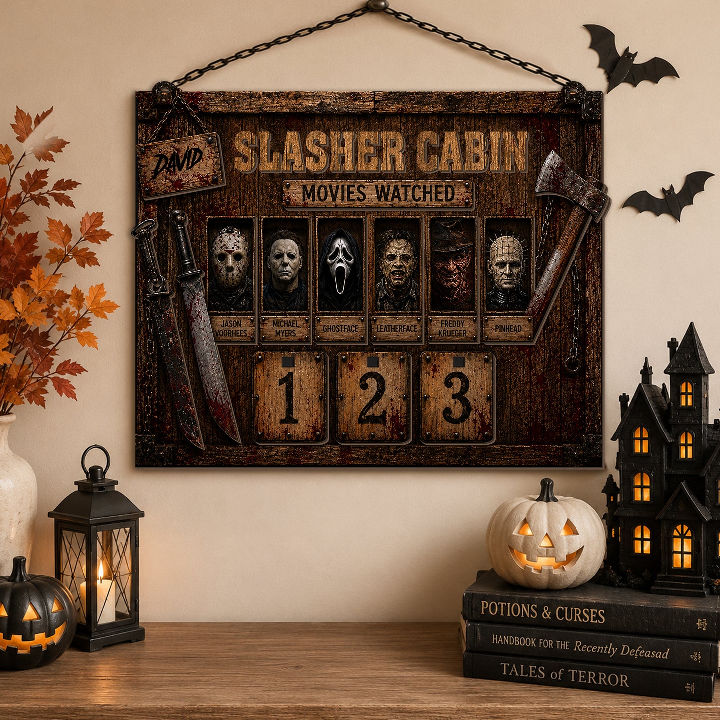 Personalized Horror Movie Tracker Sign, Horror Movies Watched This Year Board, Spooky Wooden Countdown Decor, Gift for Horror Fans 2