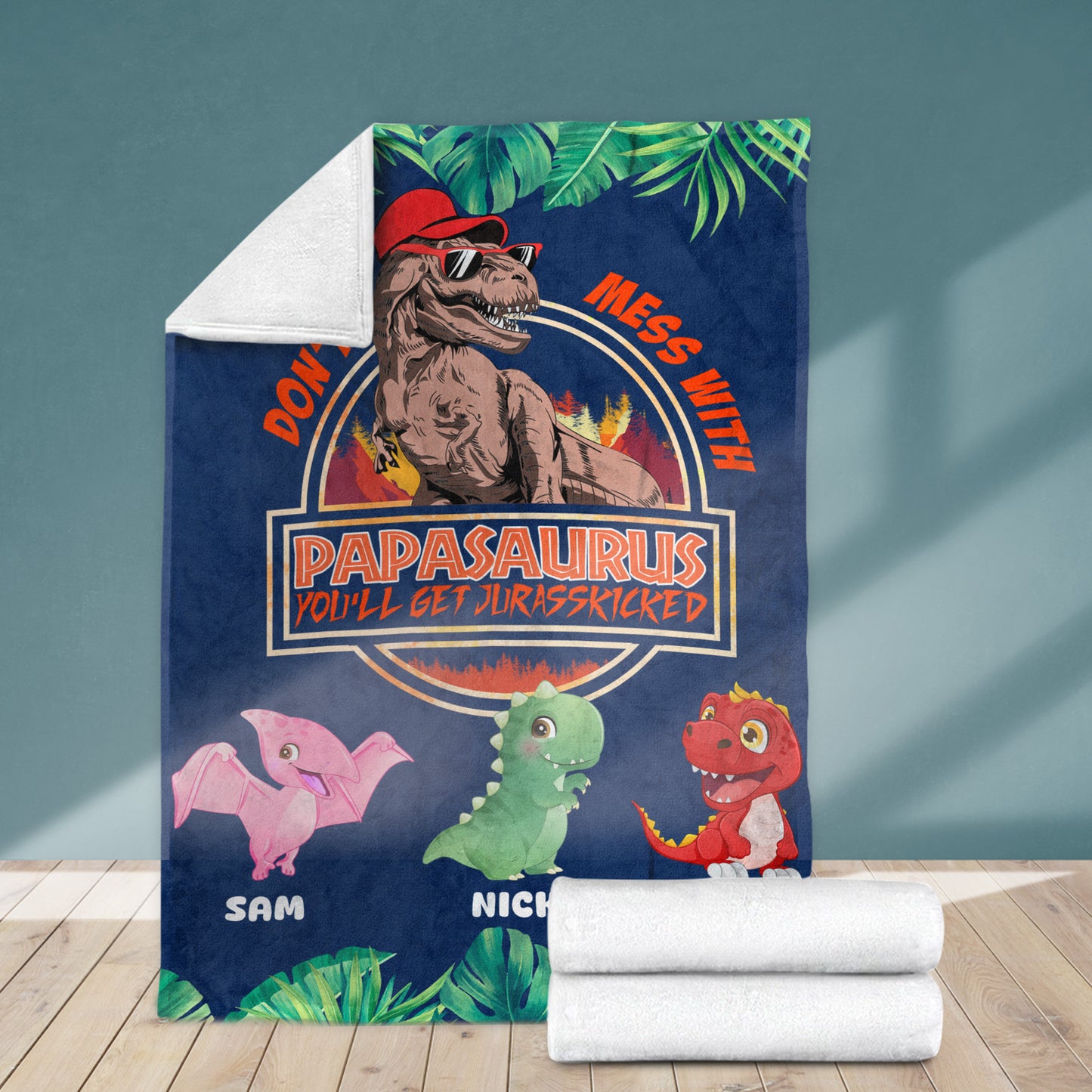 Personalized Papasaurus Blanket, Custom Name Grandpasaurus Blanket- Perfect Father's Day Gift!