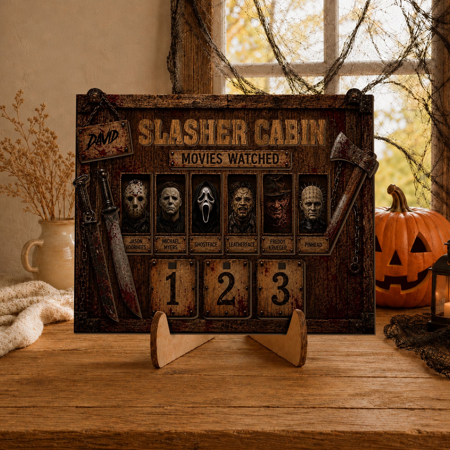Personalized Horror Movie Tracker Sign, Horror Movies Watched This Year Board, Spooky Wooden Countdown Decor, Gift for Horror Fans 2