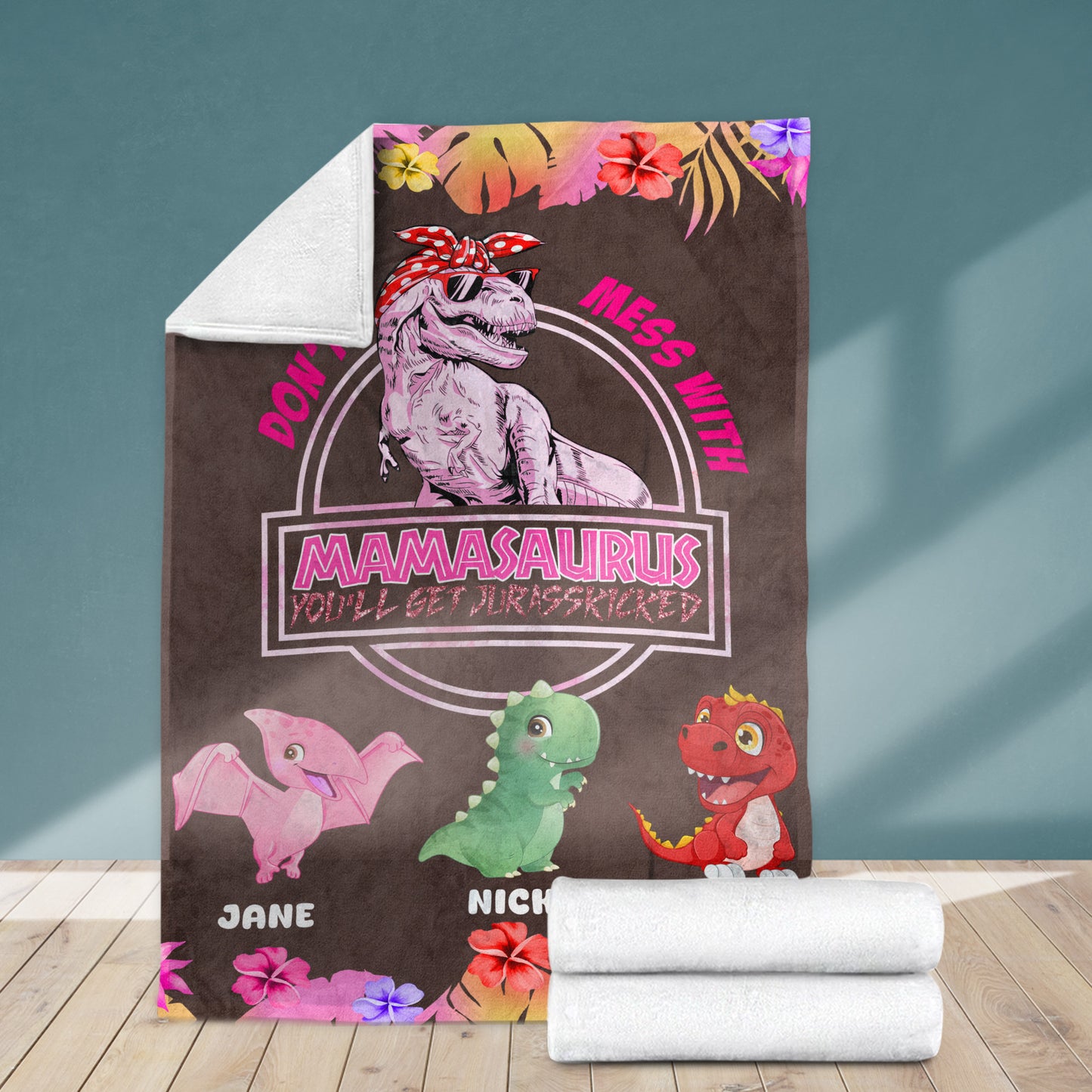 Personalized Mamasaurus Blanket, Custom Name Grandmasaurus Blanket- Perfect Mother's Day Gift!