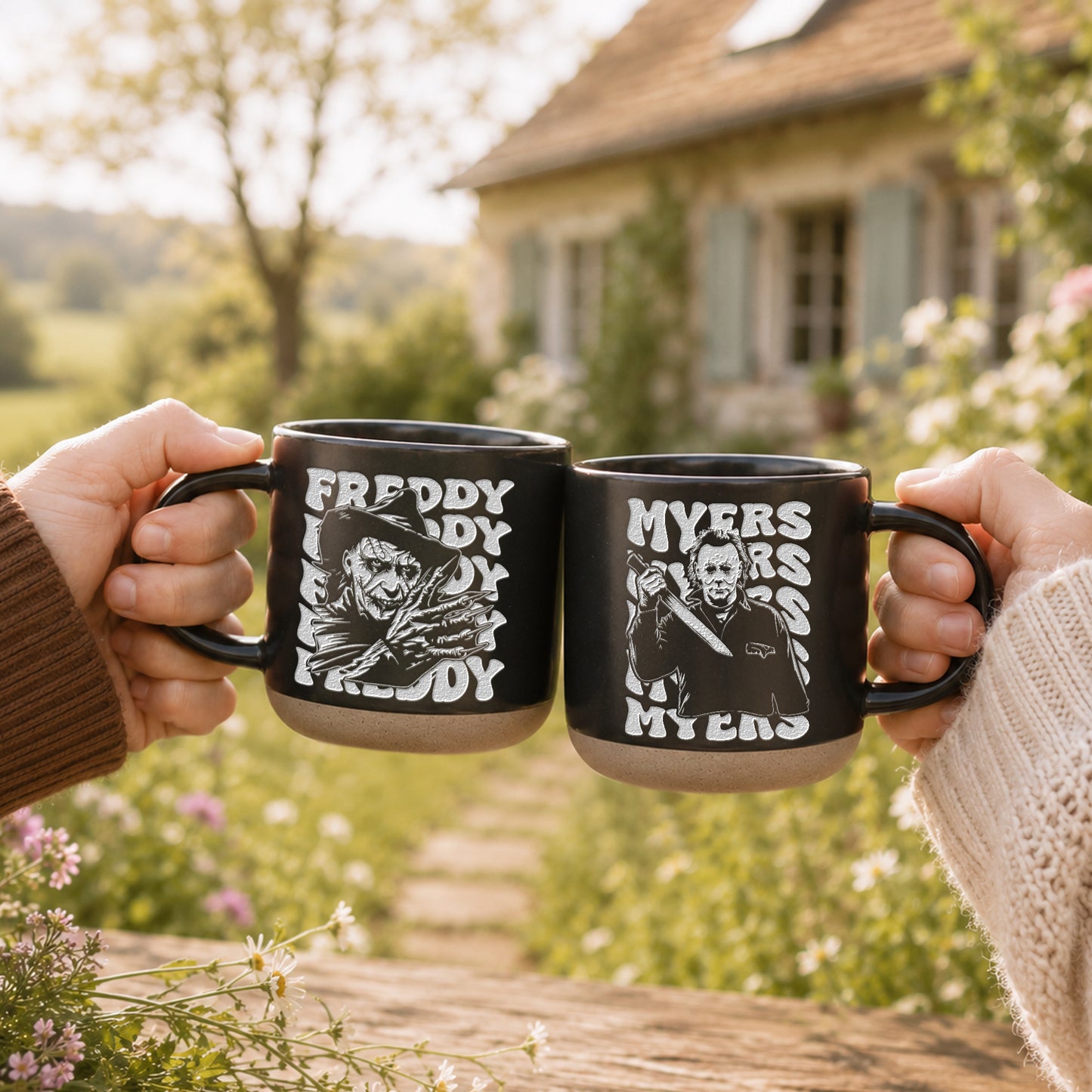 Engraved Horror Character Mug | Spooky Friends Coffee Mug | Gothic Gift for Horror Movies Fans