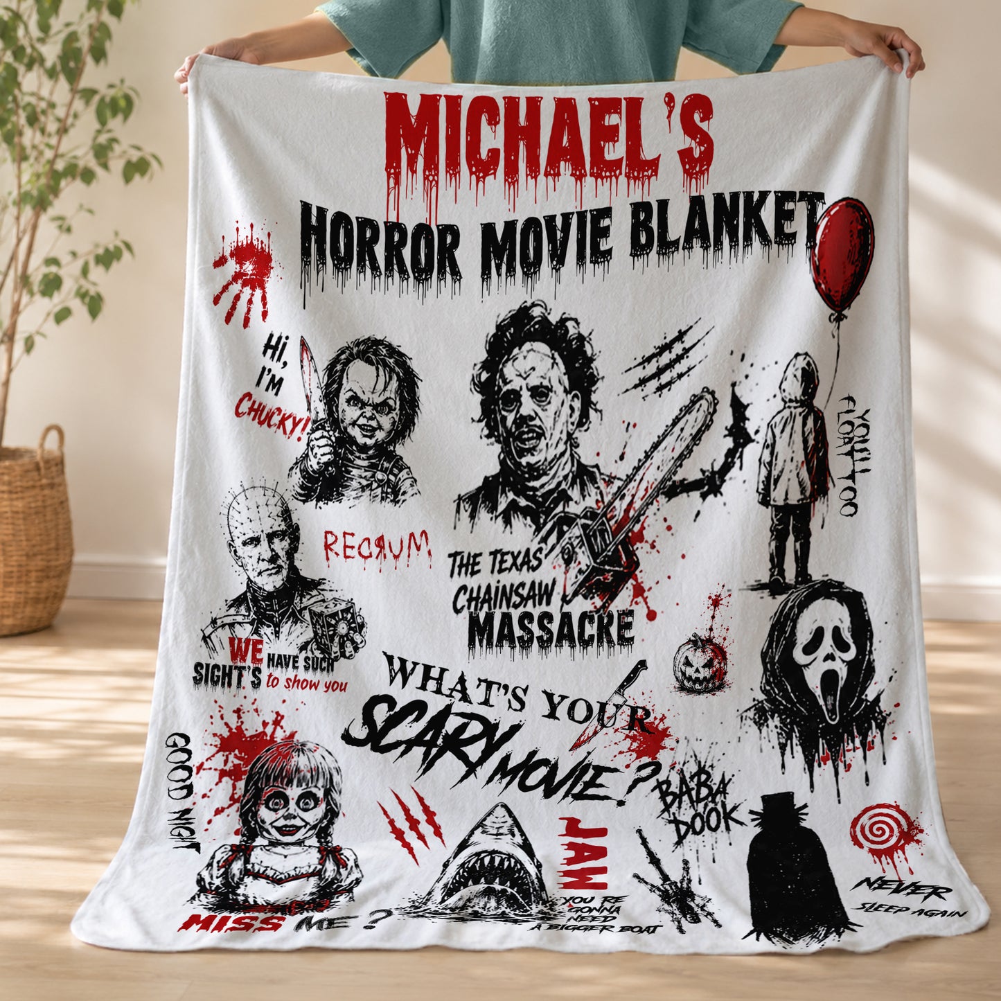 Personalized Horror Movies Blanket,Michael Myers, Jason Voorhees, Freddy Krueger, Leatherface, Ghostface, Pennywise Blanket Gift