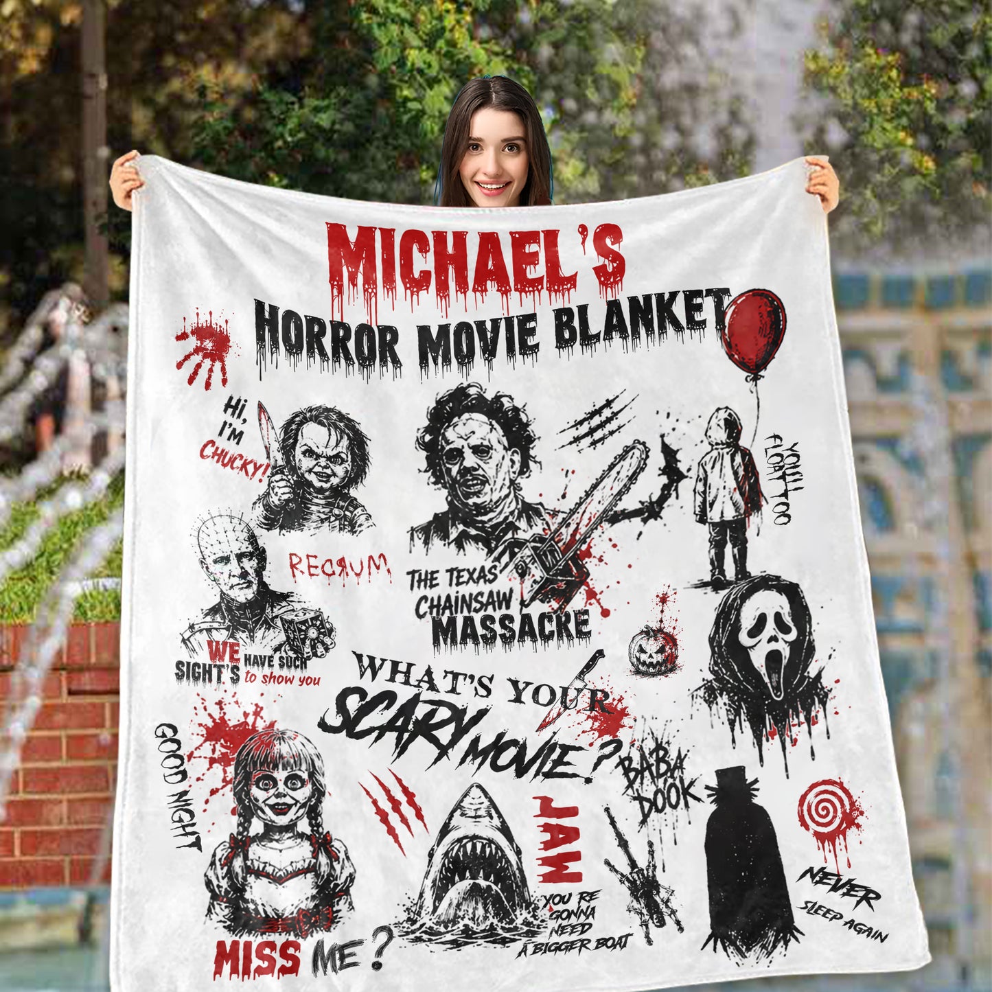Personalized Horror Movies Blanket,Michael Myers, Jason Voorhees, Freddy Krueger, Leatherface, Ghostface, Pennywise Blanket Gift