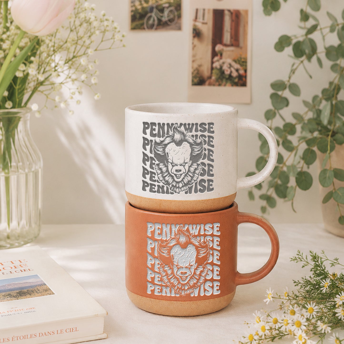 Engraved Horror Character Mug | Spooky Friends Coffee Mug | Gothic Gift for Horror Movies Fans