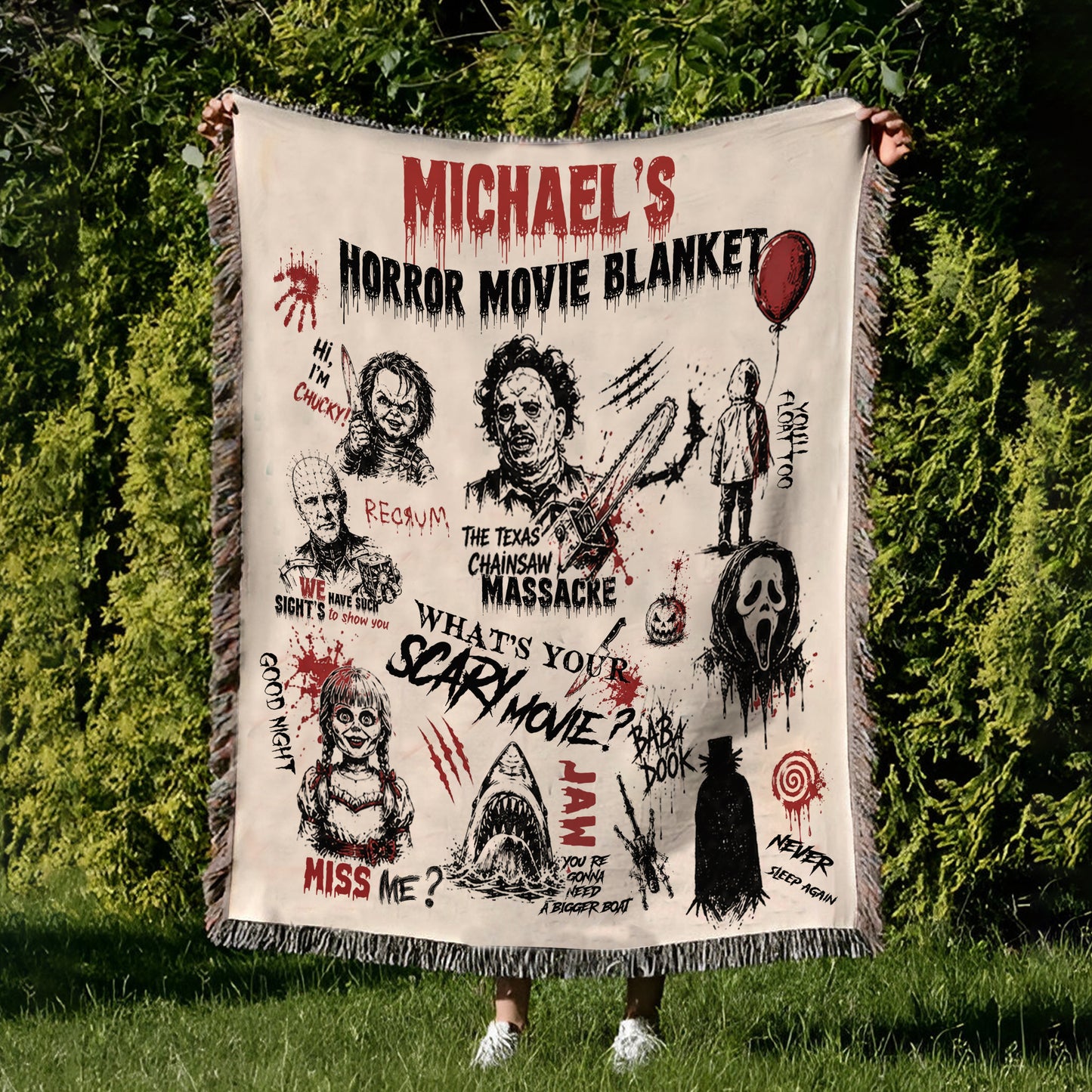 Personalized Horror Movies Blanket,Michael Myers, Jason Voorhees, Freddy Krueger, Leatherface, Ghostface, Pennywise Blanket Gift