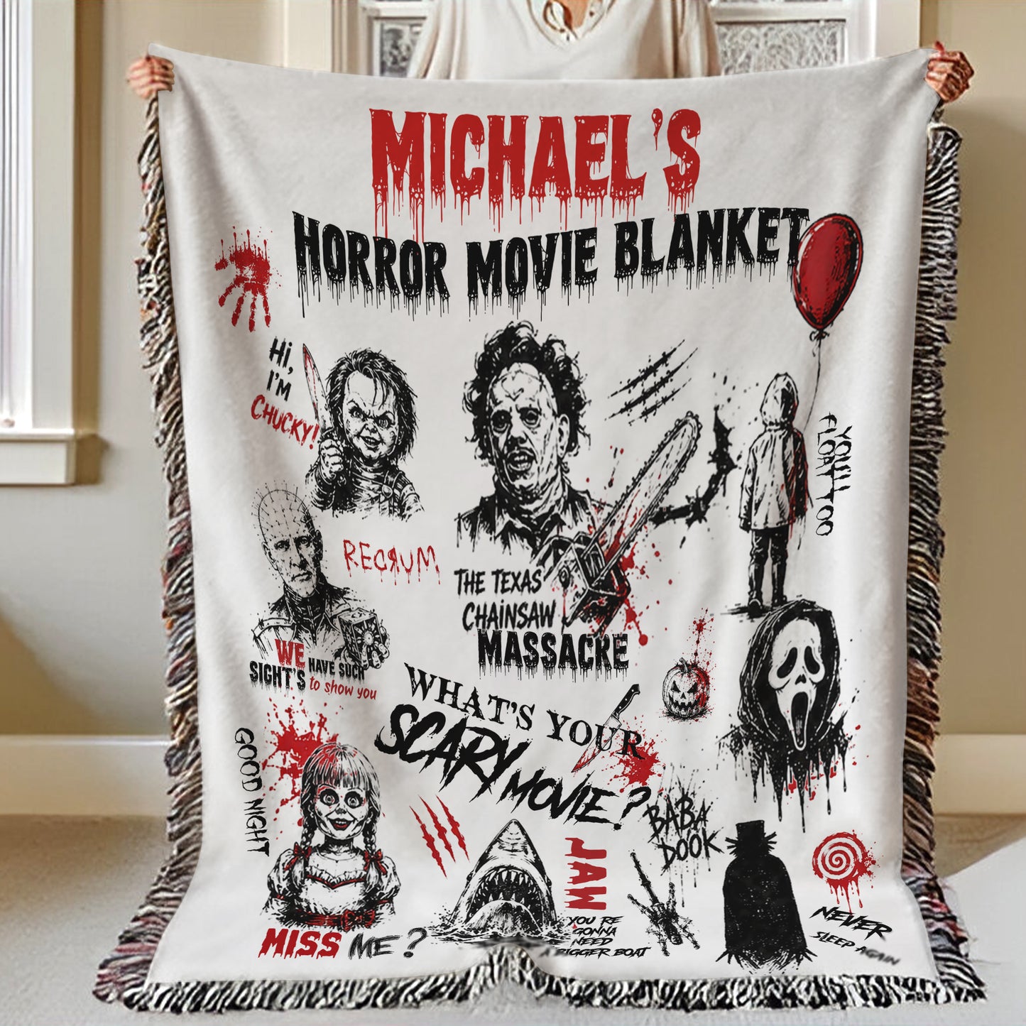 Personalized Horror Movies Blanket,Michael Myers, Jason Voorhees, Freddy Krueger, Leatherface, Ghostface, Pennywise Blanket Gift