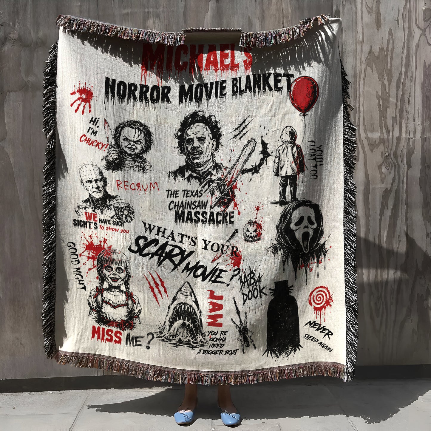 Personalized Horror Movies Blanket,Michael Myers, Jason Voorhees, Freddy Krueger, Leatherface, Ghostface, Pennywise Blanket Gift