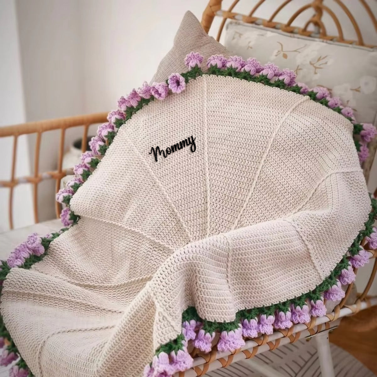 Personalized Crochet Flower Bouquet Blanket,Crocheted 3D Red Rose Bouquet,Granny Square Afghan, Knitted Sofa Blanket, Mother's Day Gift