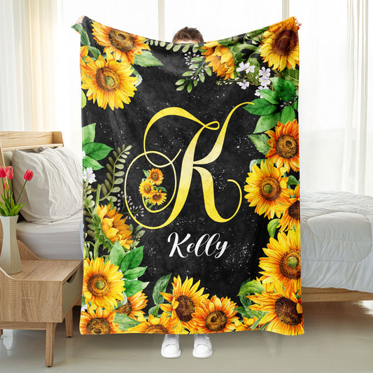 Custom Name Sunflower Blanket, Gift For Mom, Gift For Daughter.