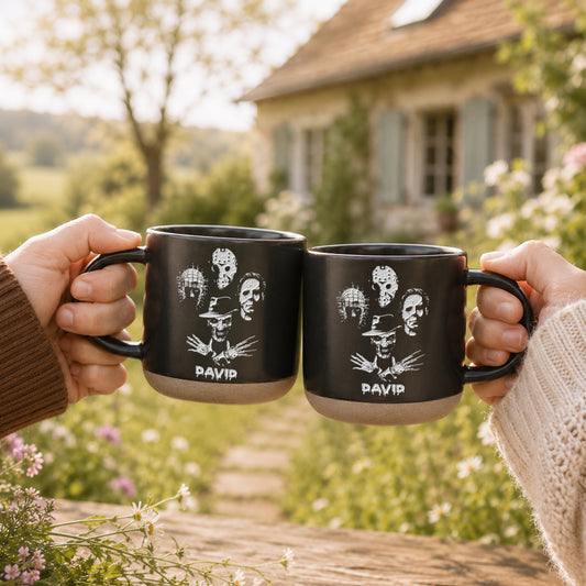 Custom Engraved Horror Character Mug | Spooky Friends Coffee Mug | Gothic Gift for Horror Movies Fans