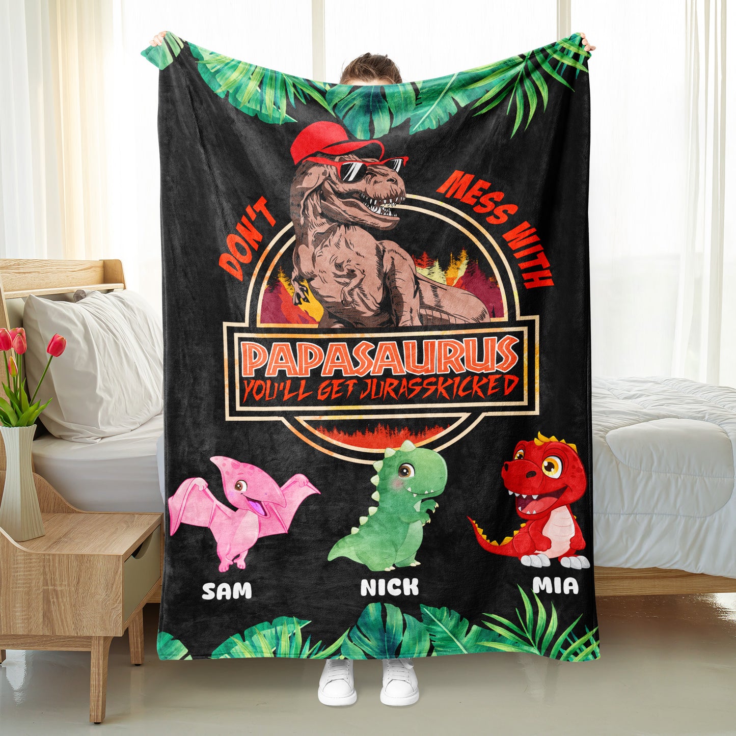 Personalized Papasaurus Blanket, Custom Name Grandpasaurus Blanket- Perfect Father's Day Gift!