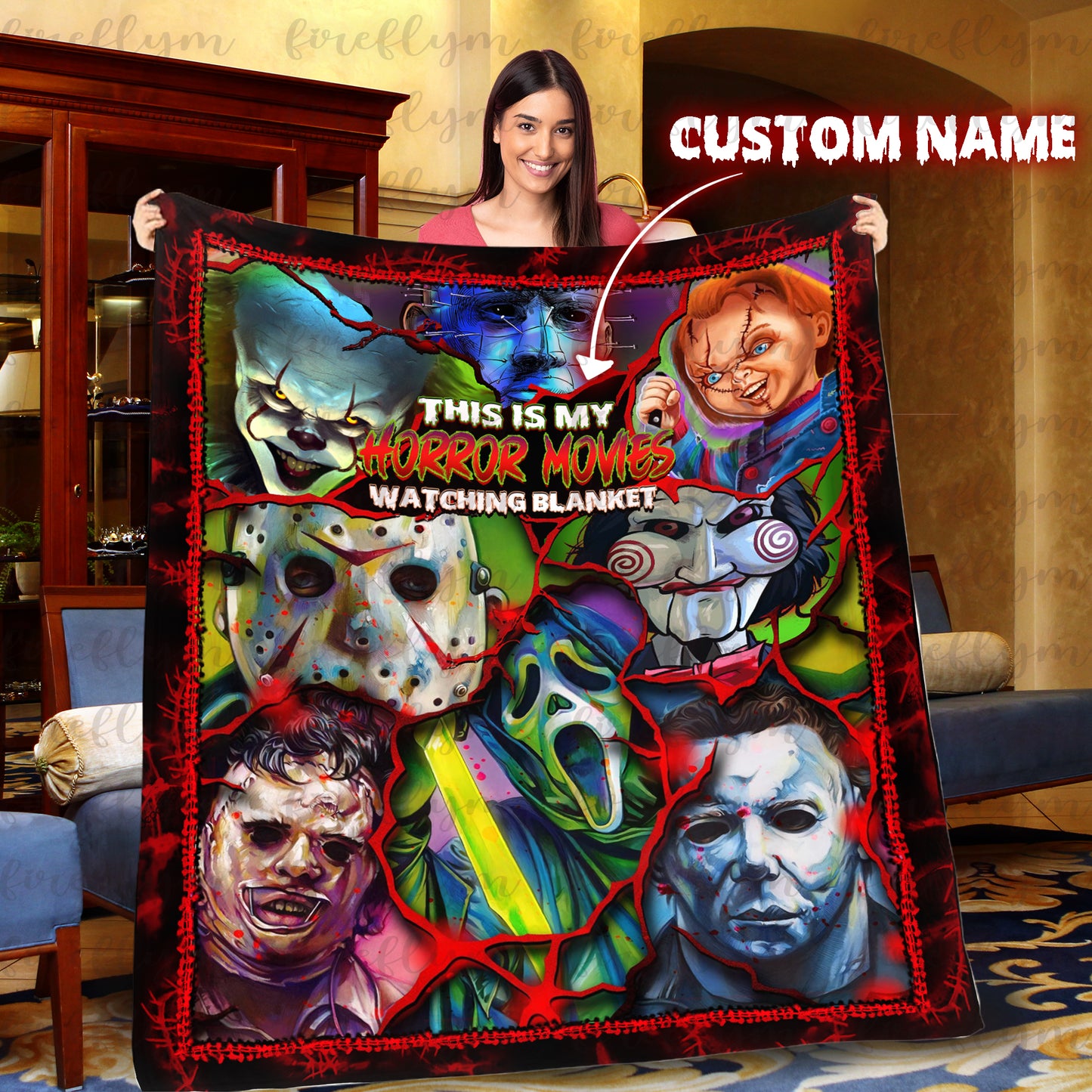 Personalized This Is My Horror Movies Watching Blanket, Custom Scary Movie Blanket