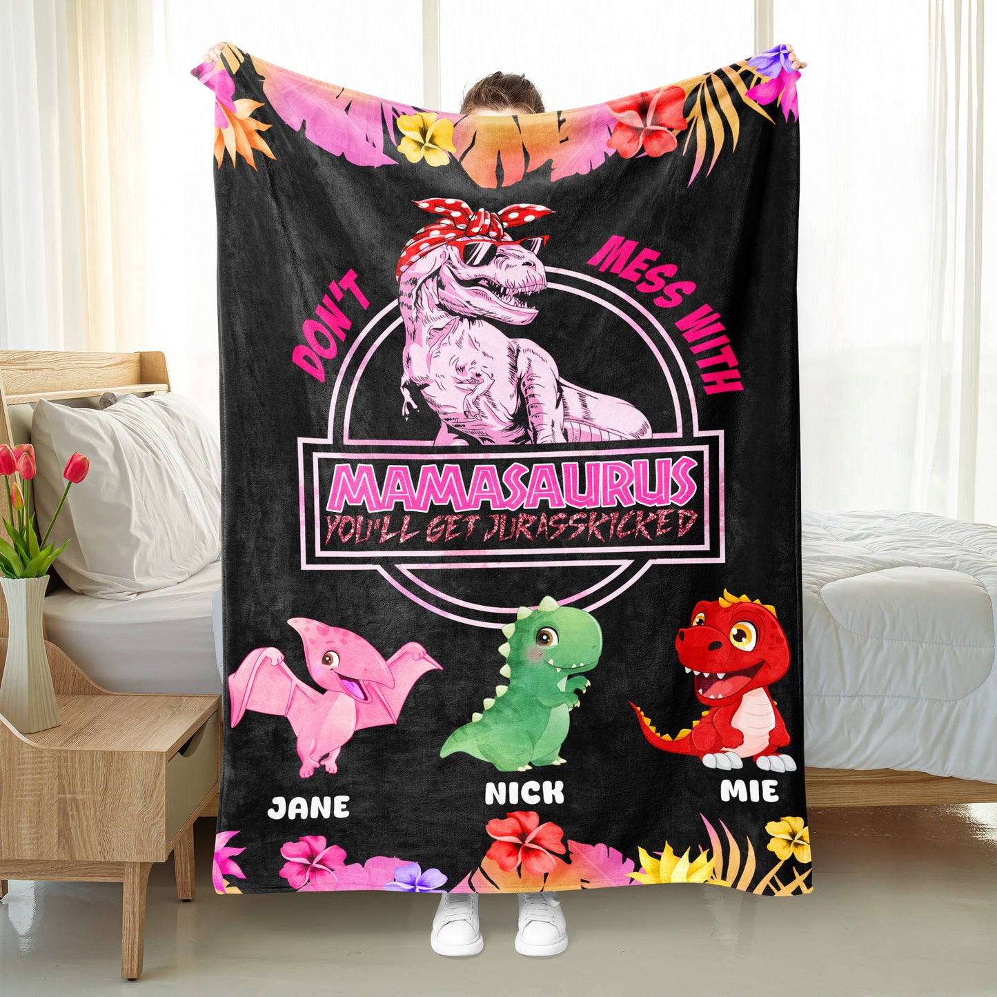Personalized Mamasaurus Blanket, Custom Name Grandmasaurus Blanket- Perfect Mother's Day Gift!