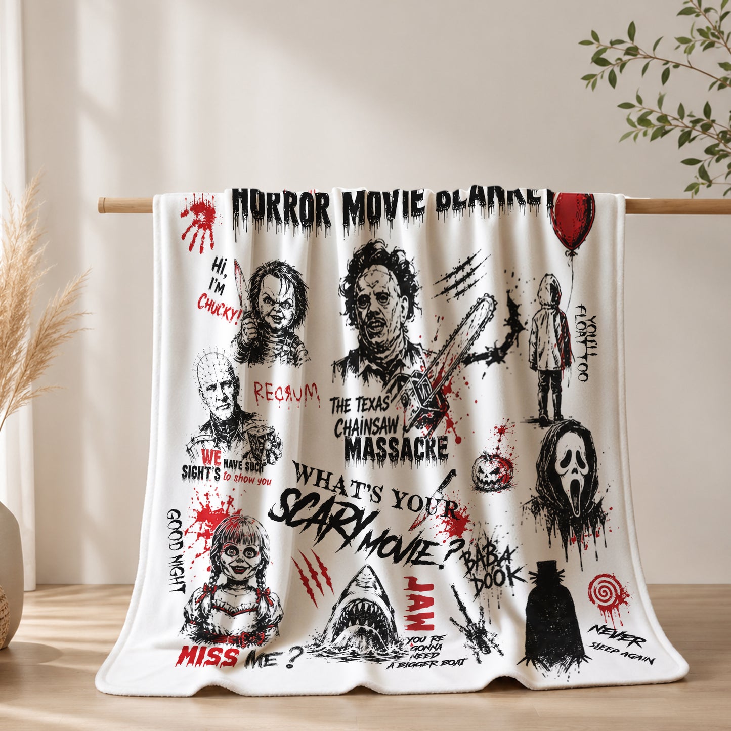 Personalized Horror Movies Blanket,Michael Myers, Jason Voorhees, Freddy Krueger, Leatherface, Ghostface, Pennywise Blanket Gift