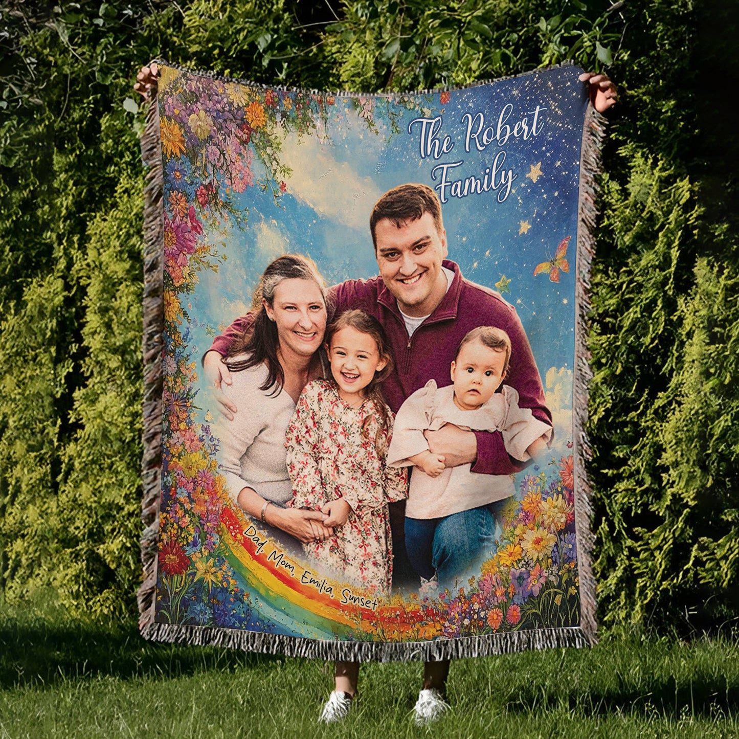 Custom Photo Family To My Mom Woven Cozy Blanket, Mom Gift Fleece Blanket