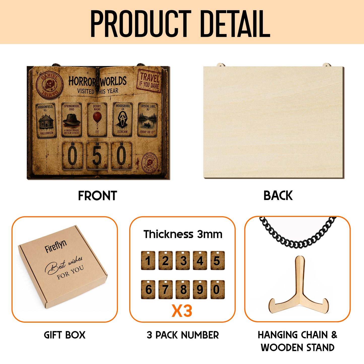 Personalized Horror Movie Tracker Sign, Horror Worlds Visited This Year, Spooky Wooden Countdown Decor, Gift for Horror Fans (Copy) (Copy)