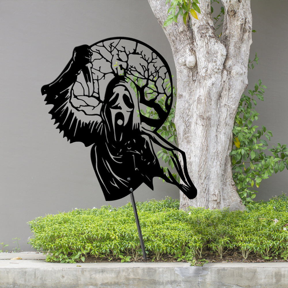 Scary Ghostface Metal Sign – Scream-Inspired Halloween Garden Yard Stake