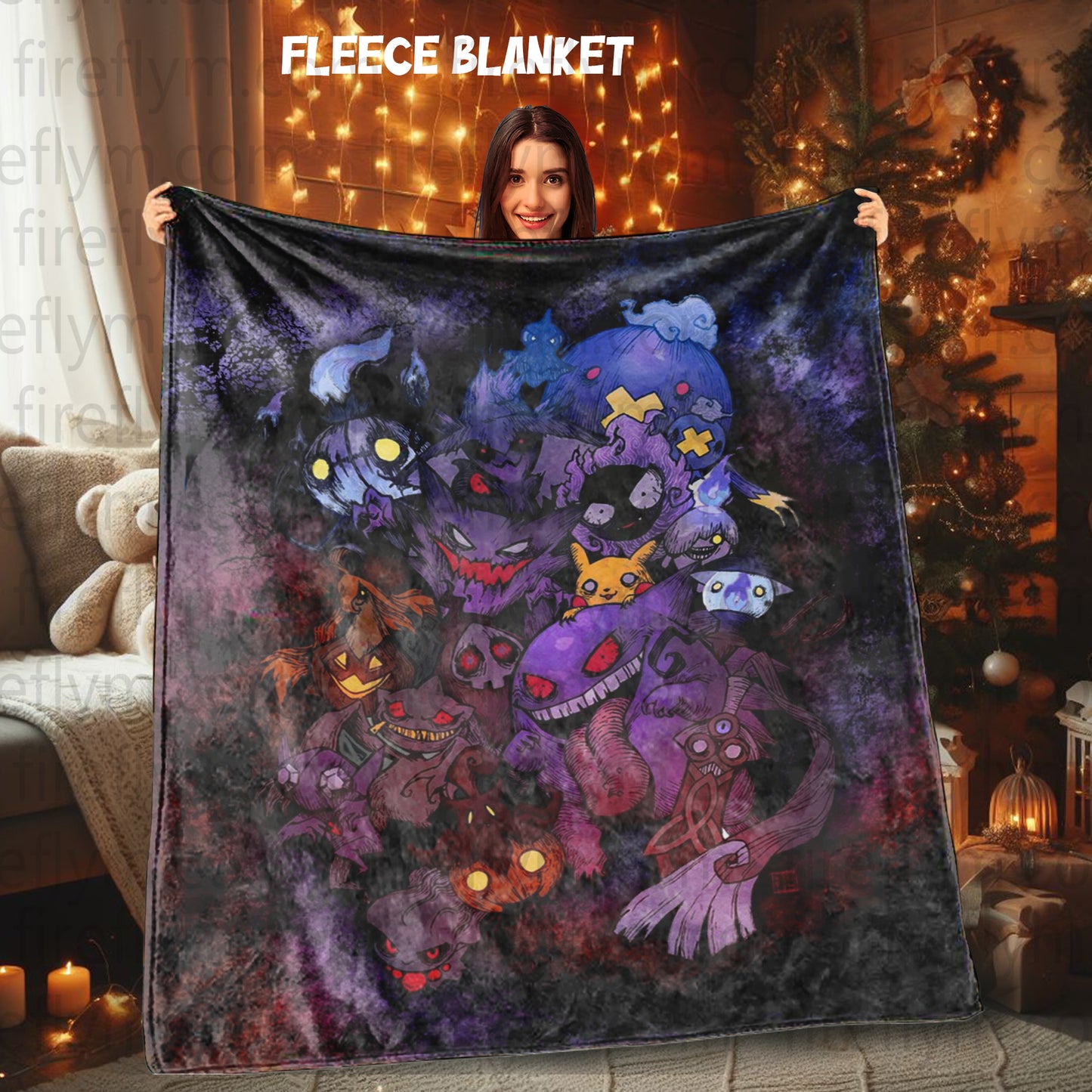 Ghost Pokemon Tapestry Throw, Anime Hand Woven Cozy Blanket | Anime Tapestry Throw, Anime Woven Blanket, Fan Gift Fleece Blanket