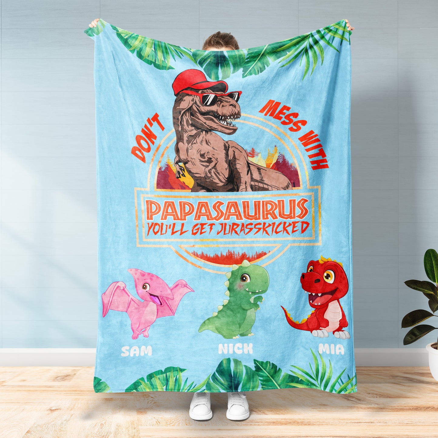 Personalized Papasaurus Blanket, Custom Name Grandpasaurus Blanket- Perfect Father's Day Gift!