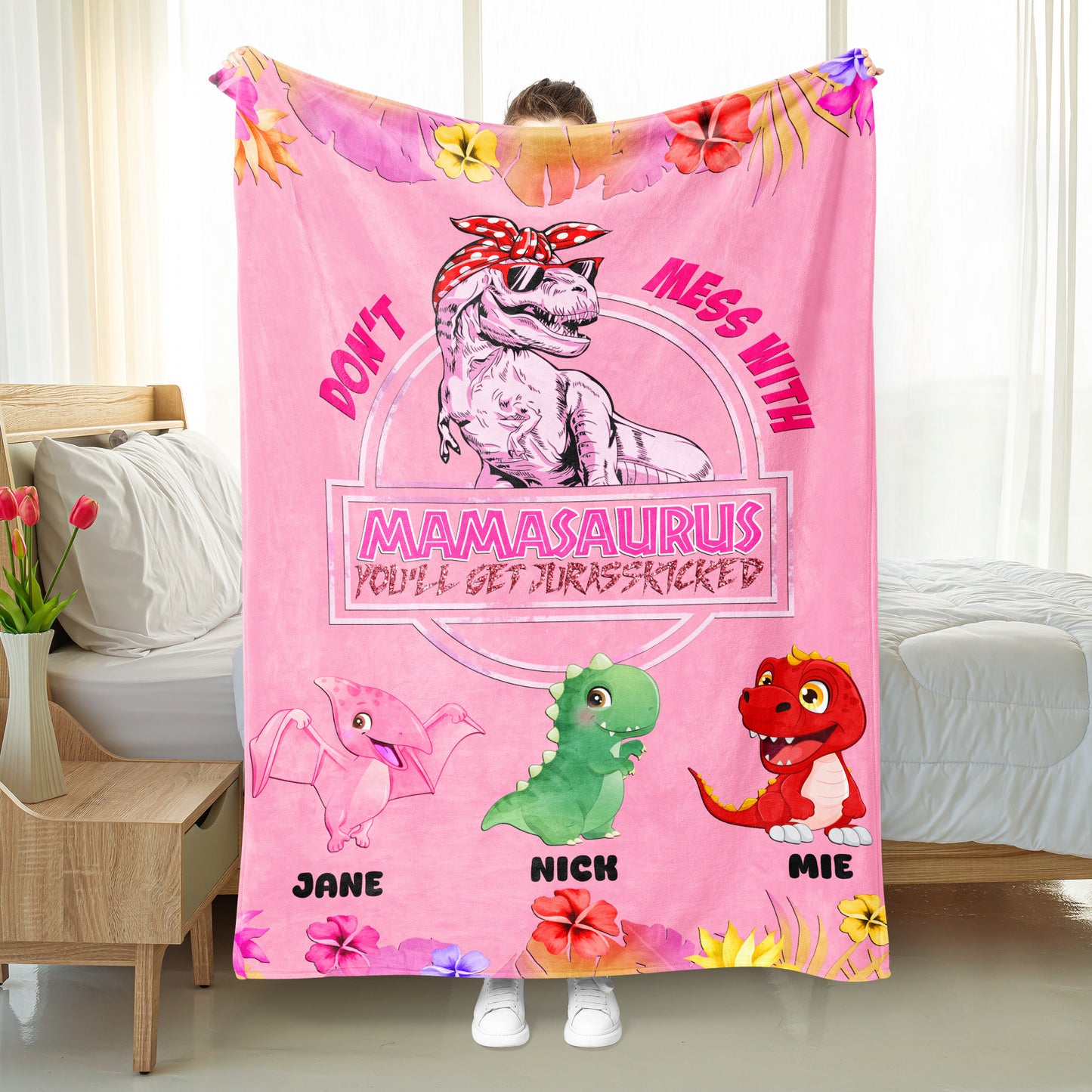 Personalized Mamasaurus Blanket, Custom Name Grandmasaurus Blanket- Perfect Mother's Day Gift!