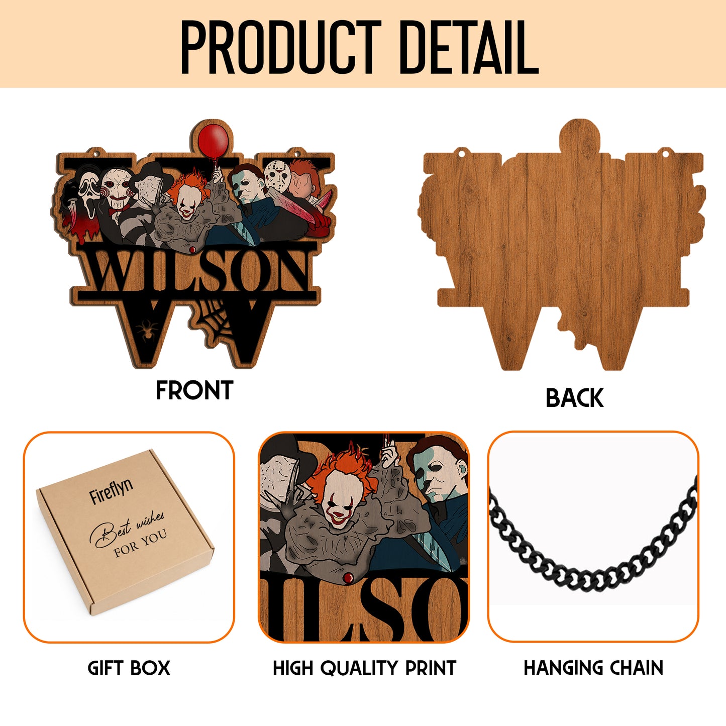Personalized Family Name Wooden Sign, Character Horror Chibi Decor, Halloween Decor