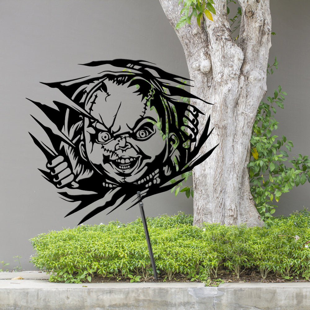 Chucky Metal Yard Sign – Creepy Doll Halloween Horror Decor for Lawn or Garden