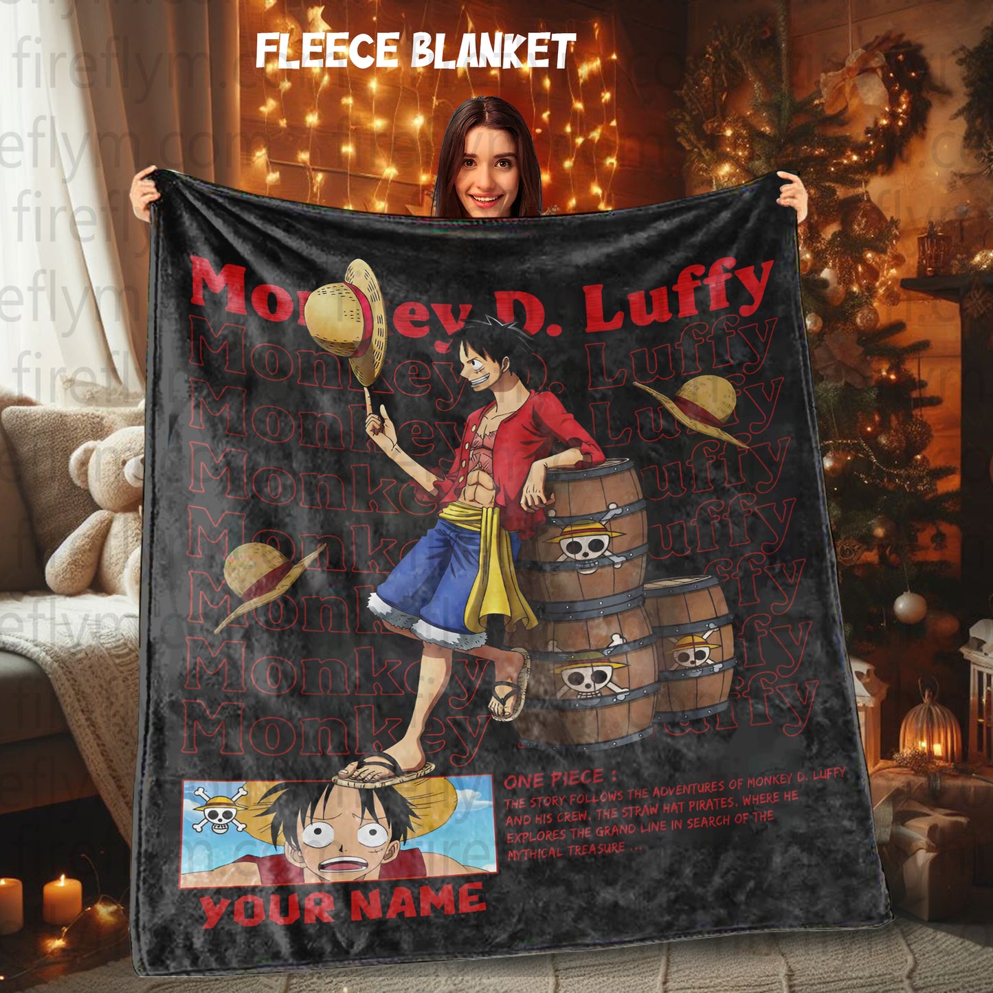 Luffy Tapestry Throw, Anime Hand Woven Cozy Blanket | Anime Tapestry Throw, Anime Woven Blanket, Fan Gift Fleece Blanket