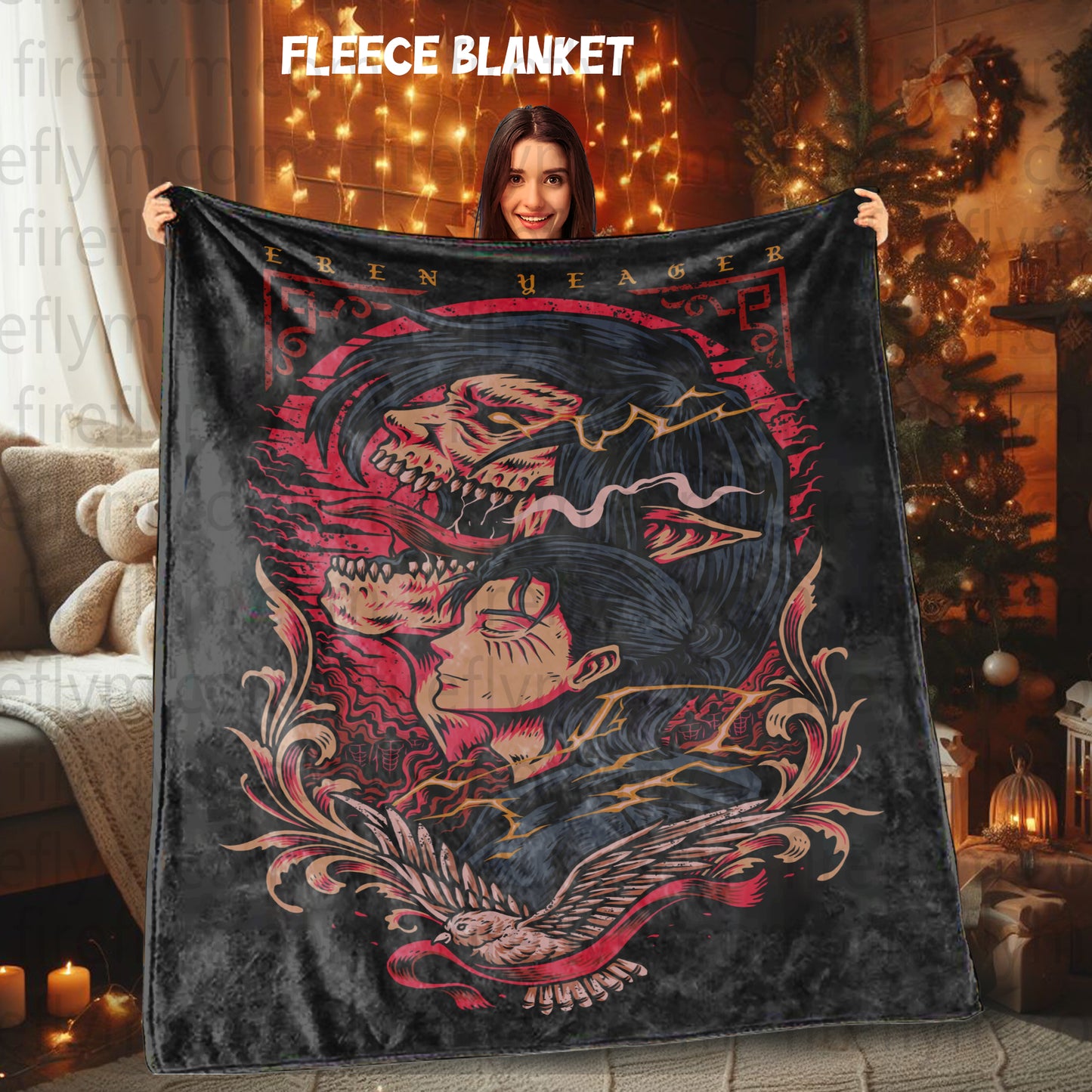 Eren Anime Tapestry Throw, Anime Hand Woven Cozy Blanket | Anime Tapestry Throw, Anime Woven Blanket, Fan Gift Fleece Blanket