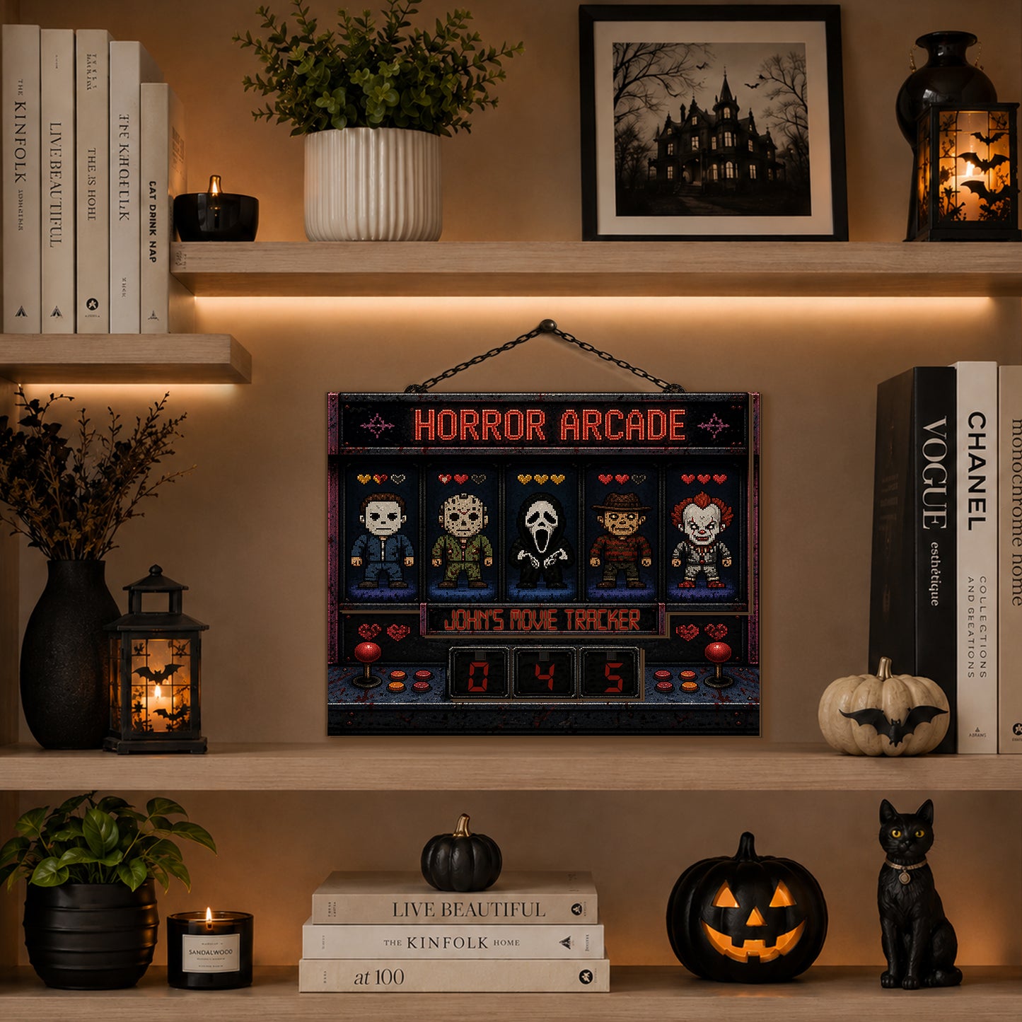 Personalized Horror Movie Tracker Sign, Horror Arcade, Spooky Wooden Countdown Decor, Gift for Horror Fans (Copy) (Copy) (Copy)
