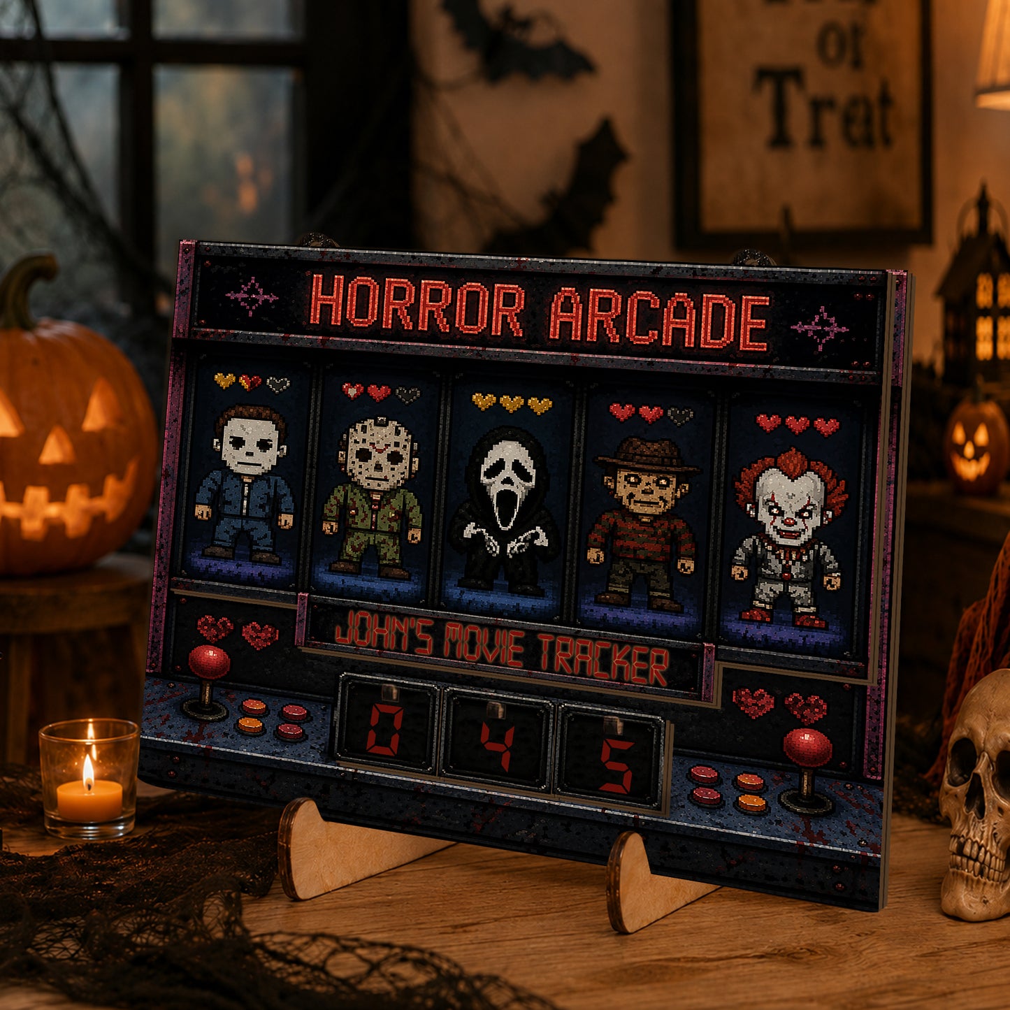 Personalized Horror Movie Tracker Sign, Horror Arcade, Spooky Wooden Countdown Decor, Gift for Horror Fans (Copy) (Copy) (Copy)