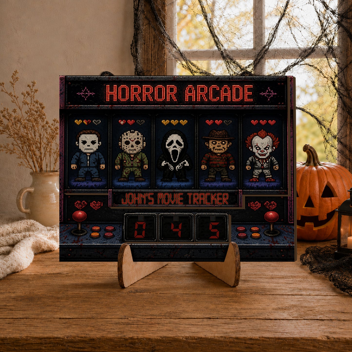 Personalized Horror Movie Tracker Sign, Horror Arcade, Spooky Wooden Countdown Decor, Gift for Horror Fans (Copy) (Copy) (Copy)