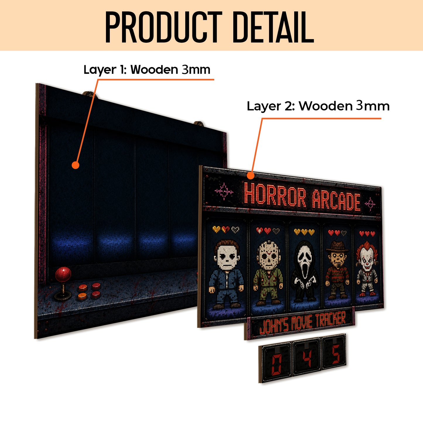 Personalized Horror Movie Tracker Sign, Horror Arcade, Spooky Wooden Countdown Decor, Gift for Horror Fans (Copy) (Copy) (Copy)