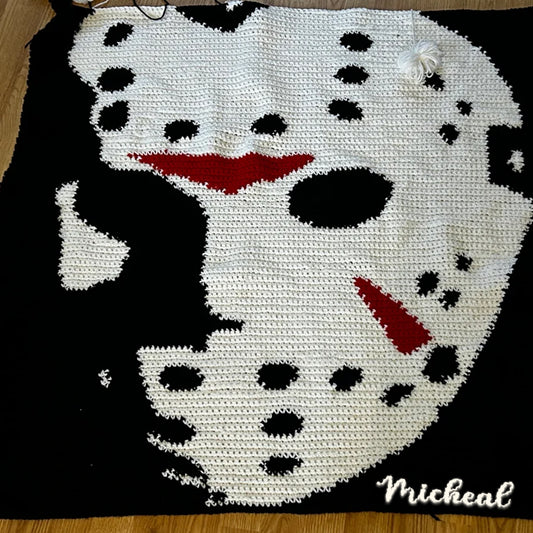 Jason Vorhees Mask Crochet Throw Blanket – Halloween Black and White Blanket