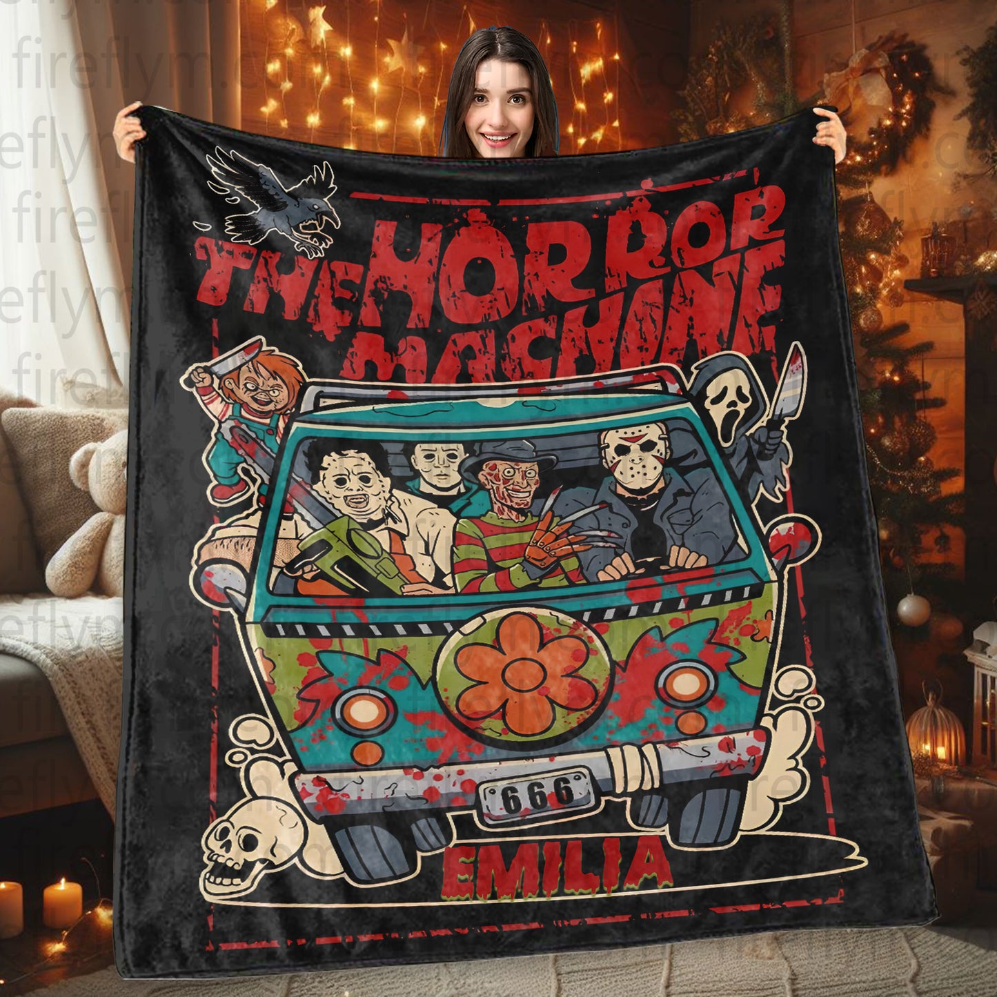 Personalized The Horror Machine Movies Blanket, Custom Scary Movie Blanket
