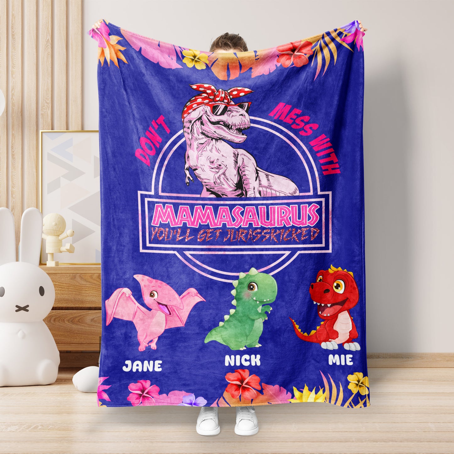 Personalized Mamasaurus Blanket, Custom Name Grandmasaurus Blanket- Perfect Mother's Day Gift!
