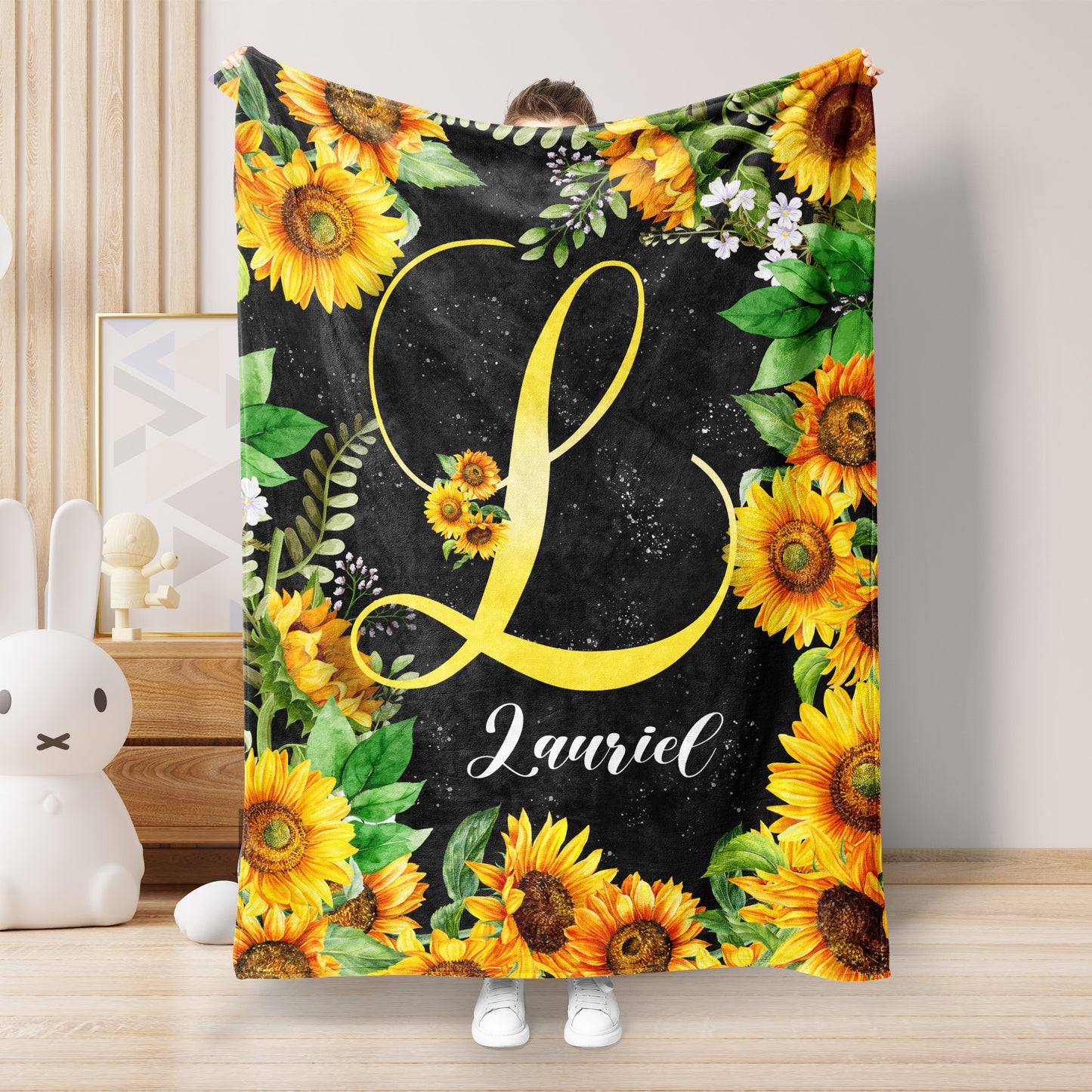 Custom Name Sunflower Blanket, Gift For Mom, Gift For Daughter.