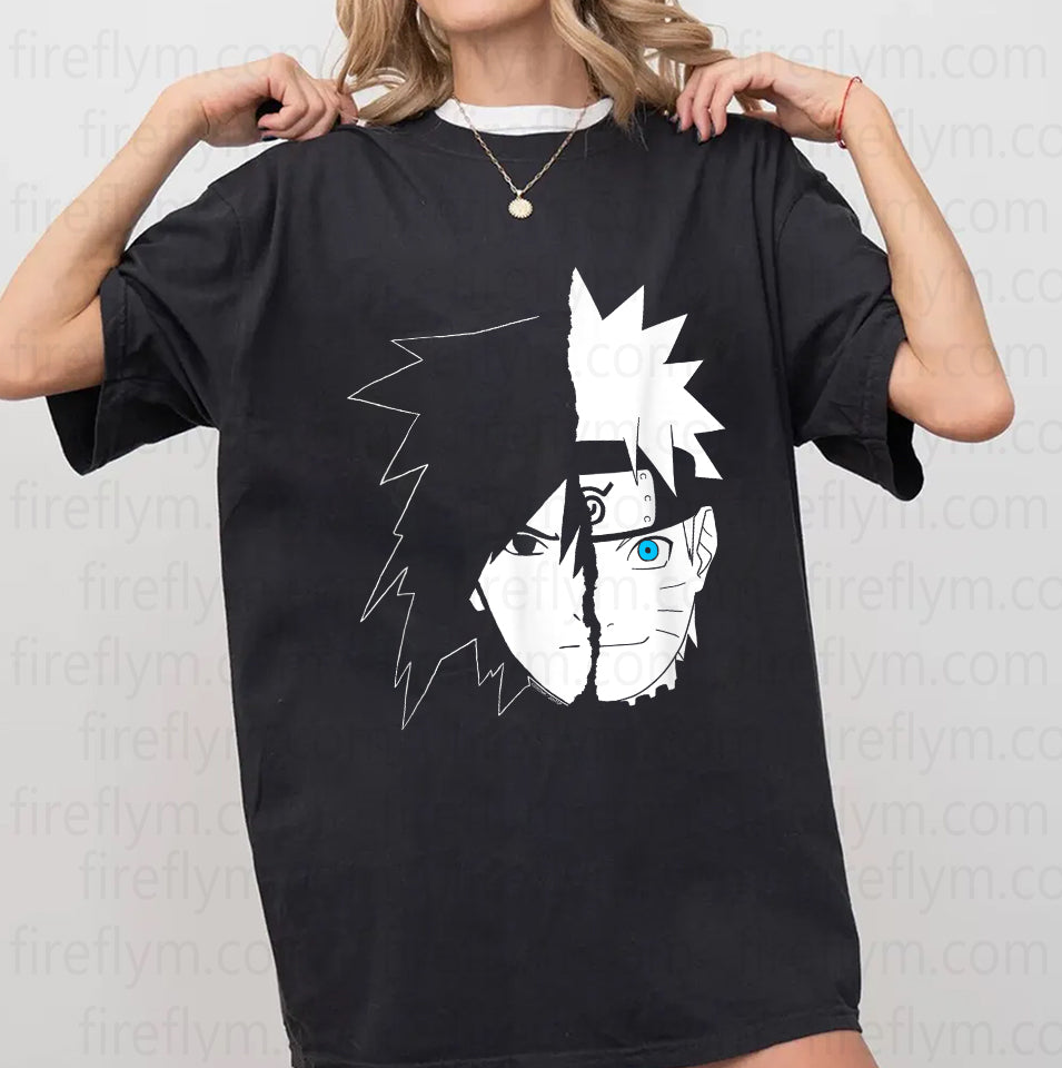 Naruto Shippuden x Ripple Junction T-Shirt - Sasuke Split Face Design